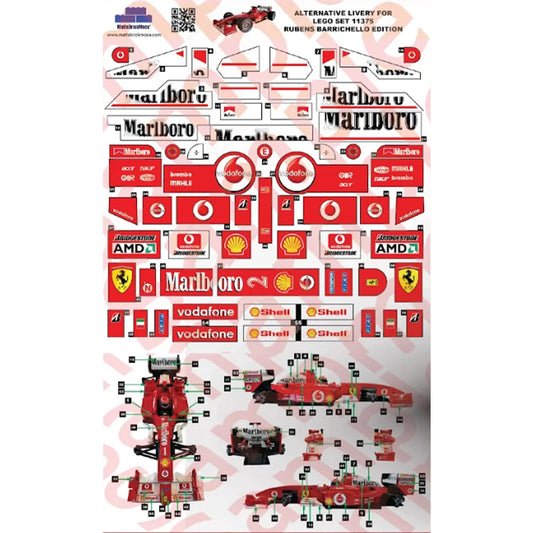 Ferrari F1 F2004 Barrichello Period-Correct Livery Sticker Set for LEGO 11375