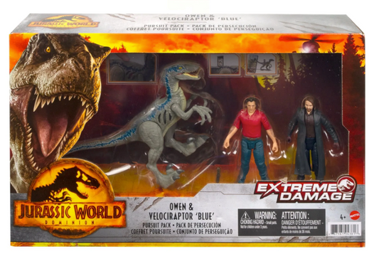 Jurassic World: Dominion Extreme Damage Owen & Velociraptor Blue Pursuit Pack