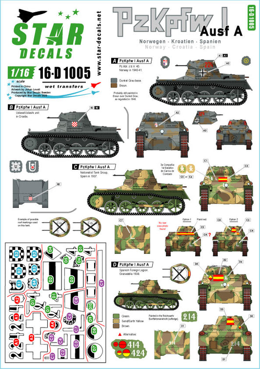 Star Decals 16-D1005 1:16 Pz.Kpfw.I Ausf.A Pz.Abt z.b.V