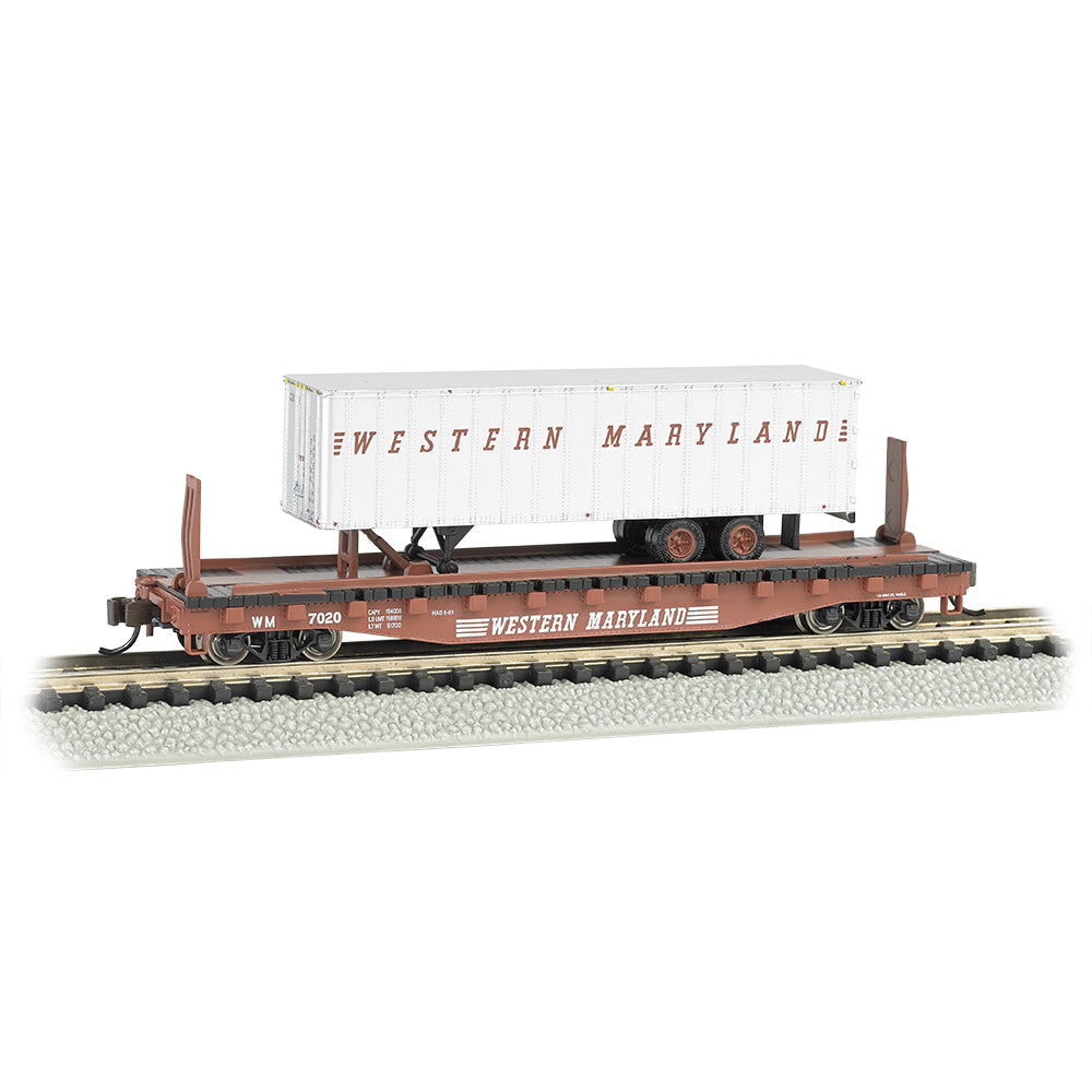 Bachmann USA 52'6' Flat Car Western Maryland with W. Maryland Trailer N 16756