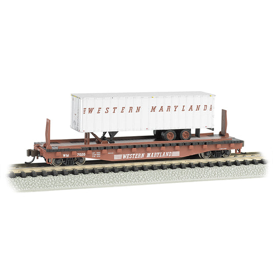 Bachmann USA 52'6' Flat Car Western Maryland with W. Maryland Trailer N 16756