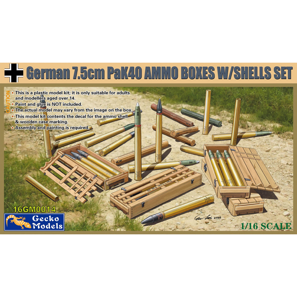 Gecko Models 16GM0014 German 7.5cm PaK40 Ammo Boxes w/Shells 1:16 Model Kit