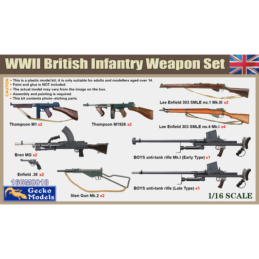 Gecko Models 16GM0018 WWII British Infantry Weapon Set 1:16 Model Kit