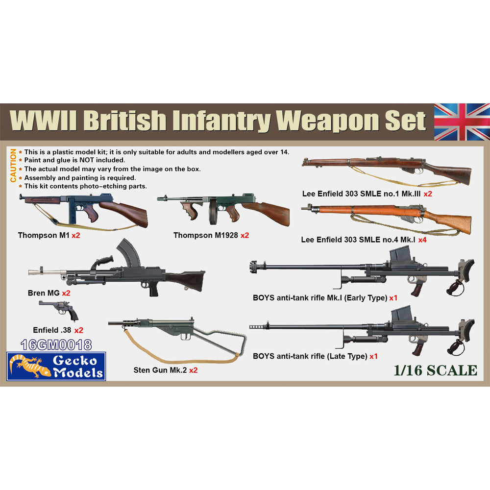 Gecko Models 16GM0018 WWII British Infantry Weapon Set 1:16 Model Kit