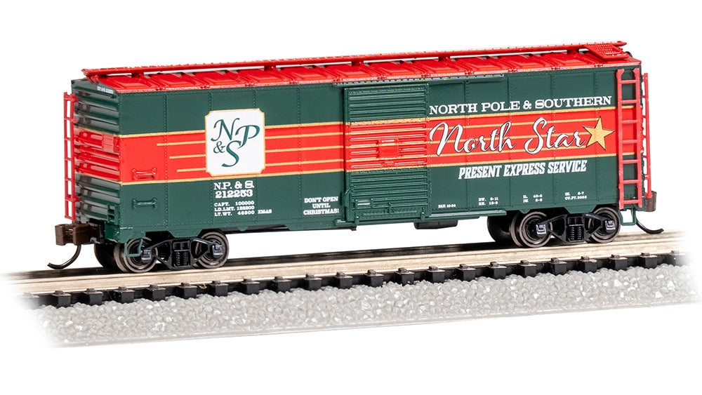 Bachmann USA 17071 40' R Steel Boxcar Christmas North Star Present Express SVC N