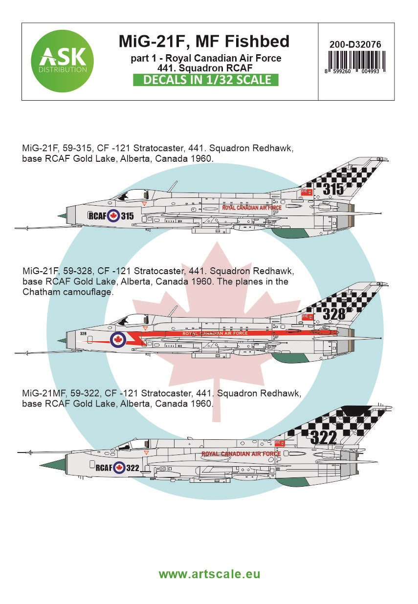 Art Scale 200-D32076 1:32 Mikoyan MiG-21F, MF Fishbed / CF-121 Redhawk program