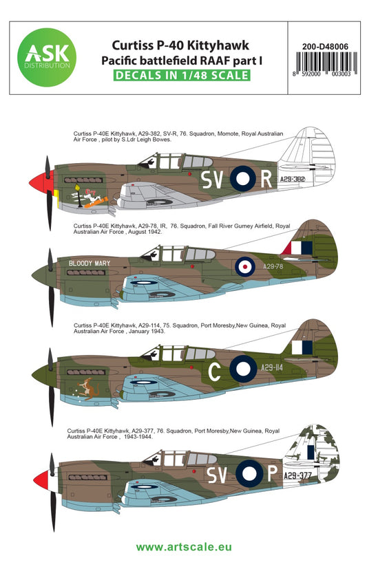 Art Scale 200-D48006 1:48 Curtiss P-40E Kittyhawk RAAF Pacific Part I
