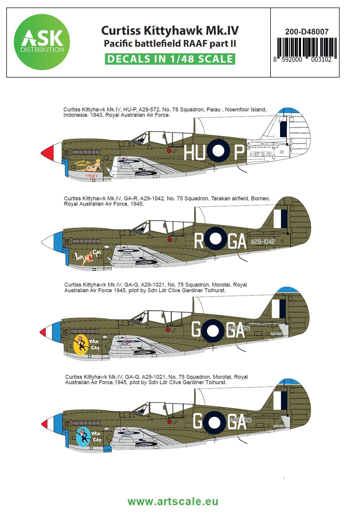 Art Scale 200-D48007 1:48 Curtiss Kittyhawk Mk.IV Pacific Battlefield RAAF