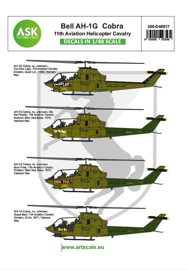 Art Scale 200-D48017 1:48 Bell AH-1G Cobra 11th Aviation Helicopter Cavalry