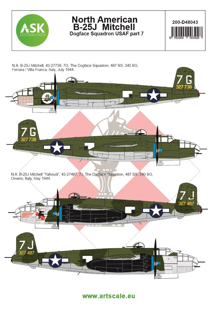 Art Scale 200-D48043 1:48 B-25J Mitchell Part 7 Yahoudi Mediterranean Decals