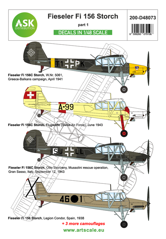 Art Scale 200-D48073 1:48 Fieseler Fi-156C Storch Part 1 Decal Markings