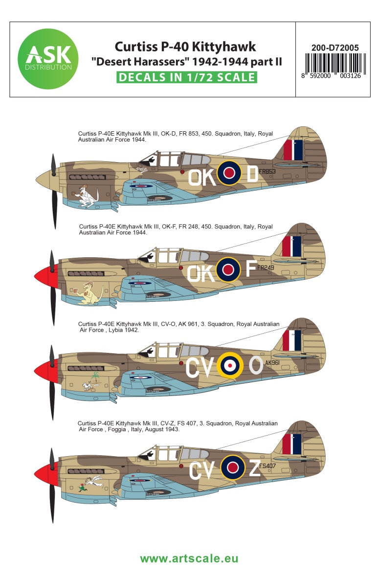 Art Scale 200-D72005 1:72 Curtiss P-40E Kittyhawk Desert Harassers Part II