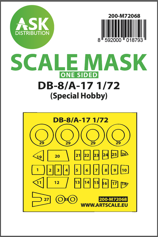 Art Scale 200-M72068 1:72 Douglas DB-8/A-17 wheels and canopy frame paint masks