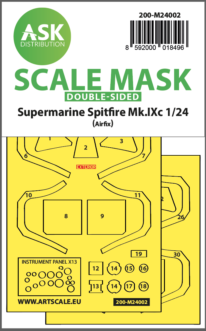 Art Scale 200-M24002 1:24 Supermarine Spitfire Mk.IXc canopy frame paint masks