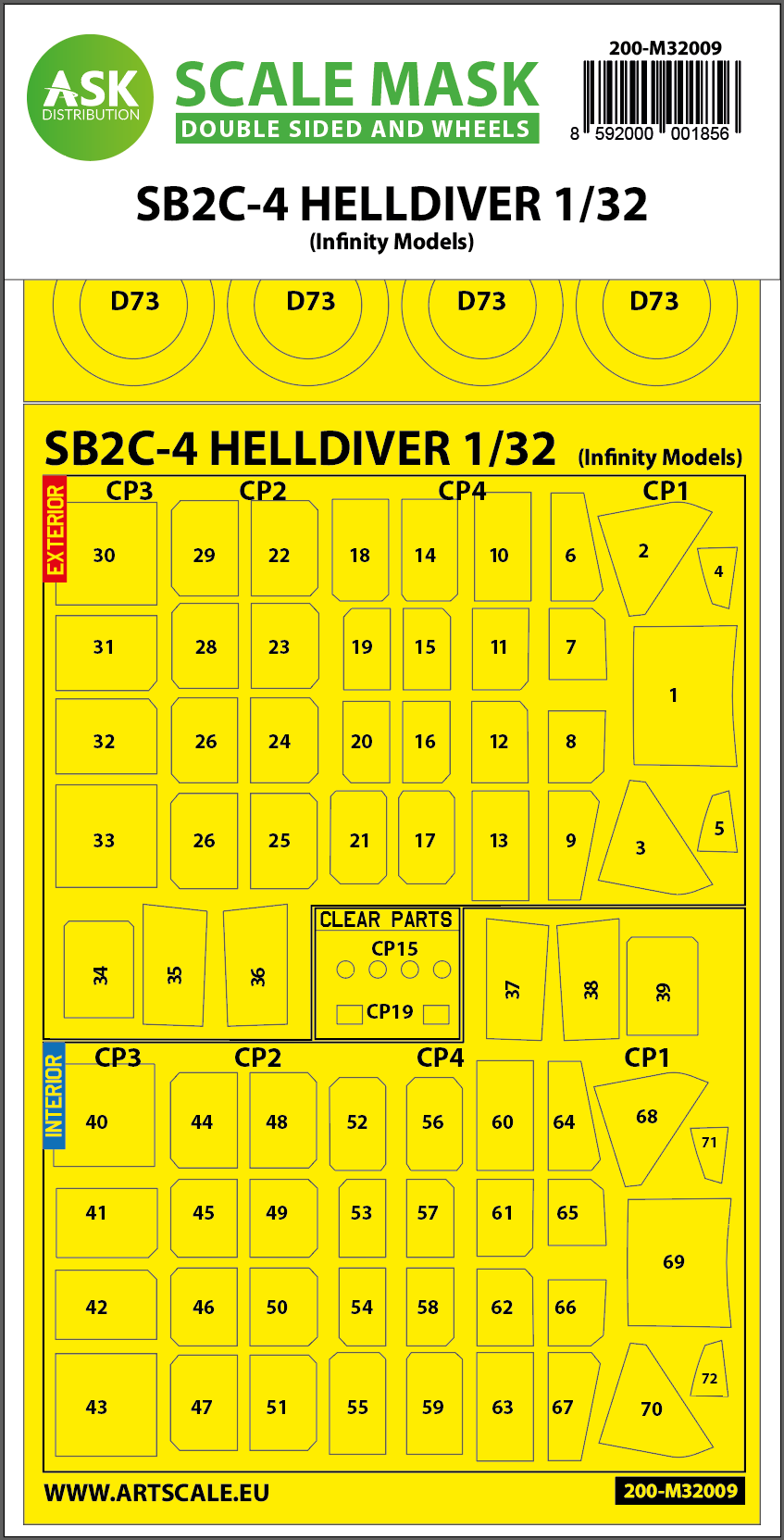 Art Scale 200-M32009 1:32 Curtiss SB2C-4 Helldiver Wheel & Canopy Masks