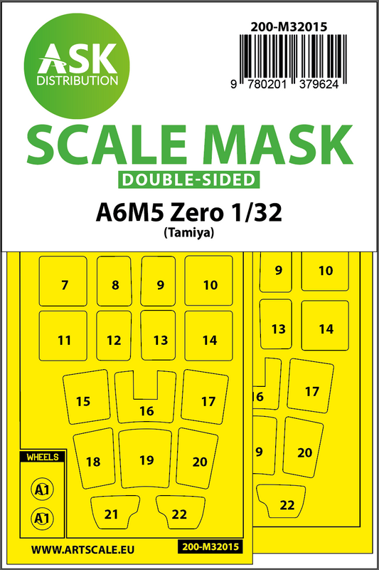 Art Scale 200-M32015 1:32 Mitsubishi A6M5 Zero wheels & canopy frame paint masks