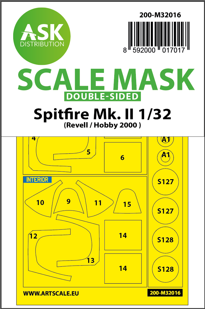 Art Scale 200-M32016 1:32 Spitfire Mk.II Wheel & Canopy Masks