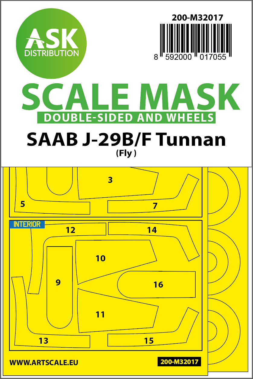 Art Scale 200-M32017 1:32 Saab J-29B/J-29F wheels and canopy frame paint masks