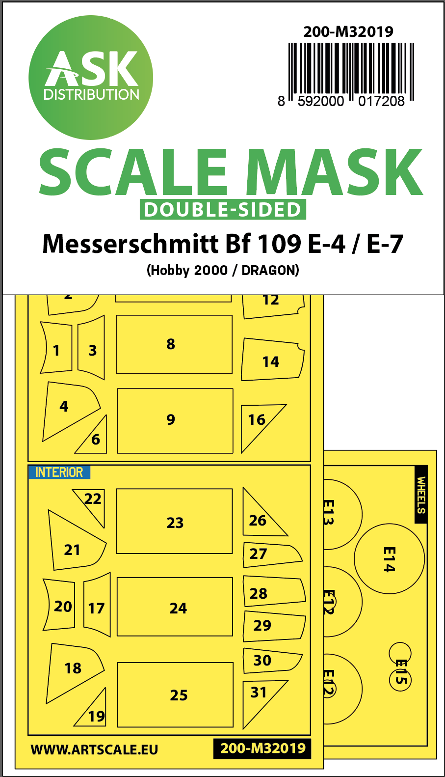 Art Scale 200-M32019 1:32 Bf-109E-4/E-7 Wheel & Canopy Masks