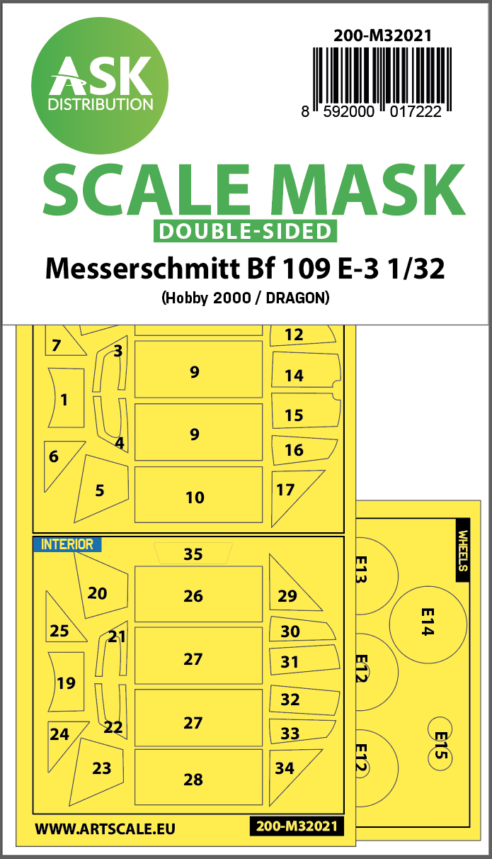 Art Scale 200-M32021 1:32 Messerschmitt Bf-109E-3 wheels & canopy masks