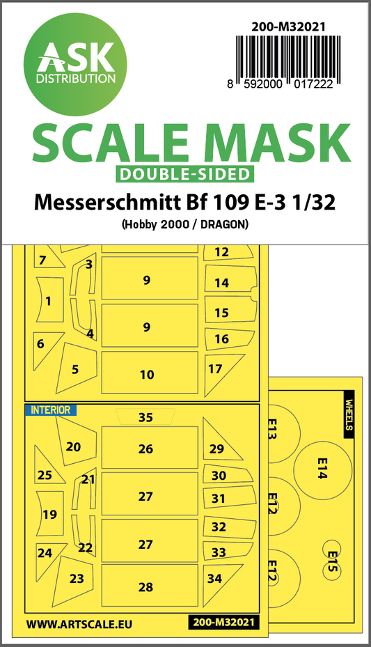 Art Scale 200-M32021 1:32 Messerschmitt Bf-109E-3 wheels & canopy masks