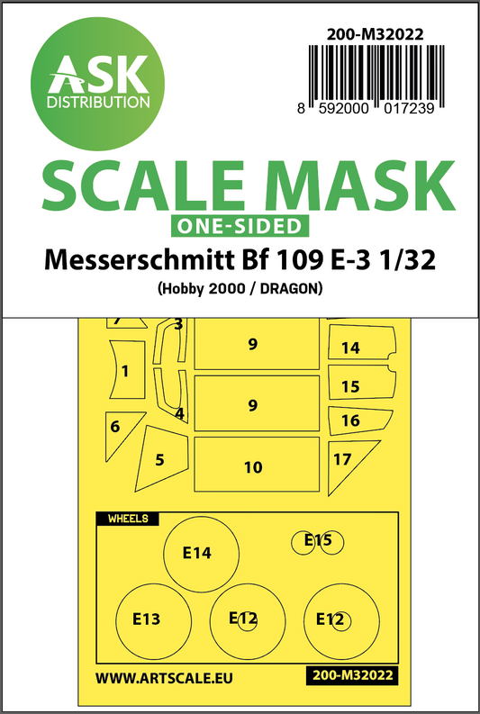 Art Scale 200-M32022 1:32 Messerschmitt Bf-109E-3 wheels & canopy mask