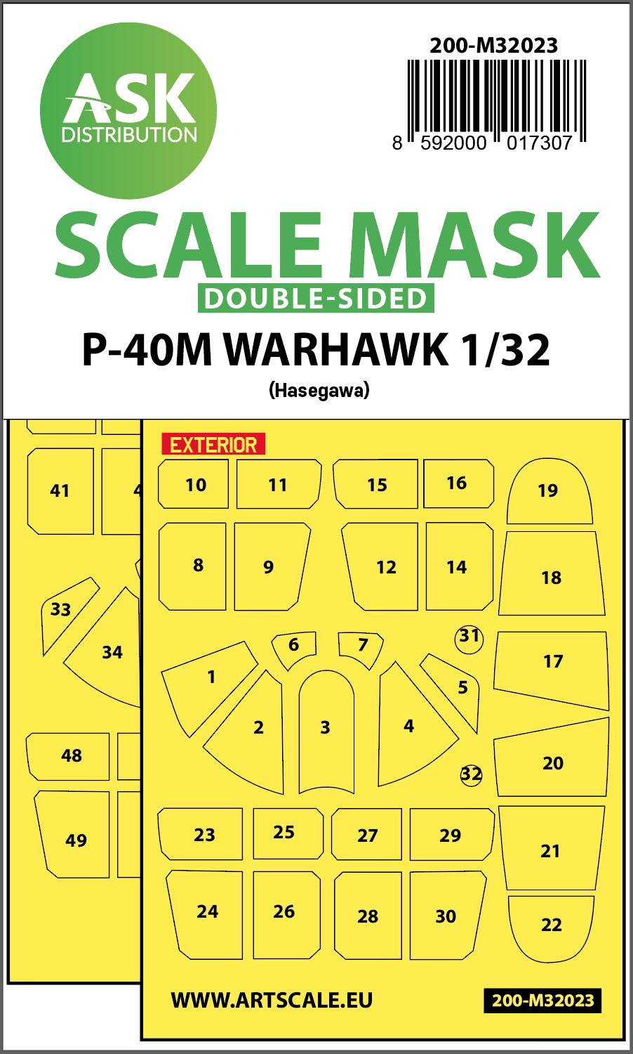 Art Scale 200-M32023 1:32 Curtiss P-40M Warhawk canopy frame paint masks
