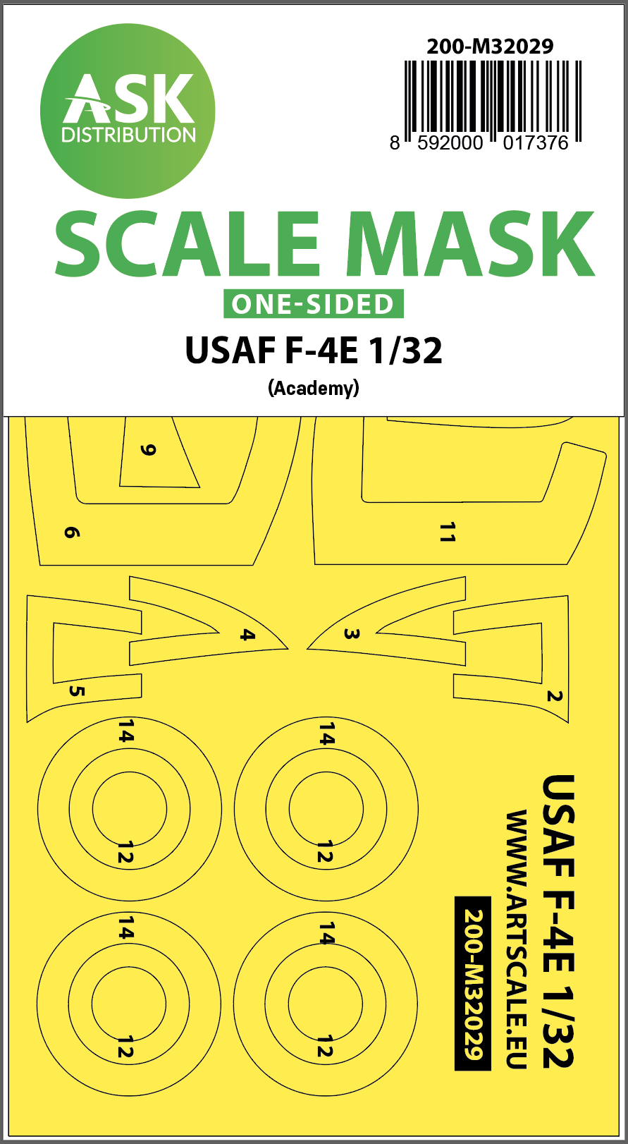 Art Scale 200-M32029 1:32 USAF F-4E Phantom Vietnam Wheel & Canopy Masks