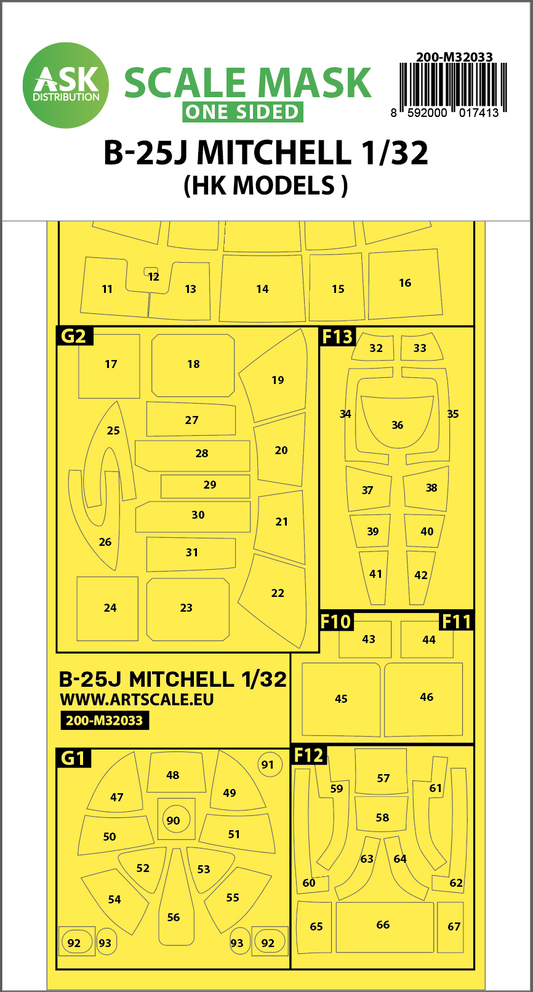 Art Scale 200-M32033 1:32 North-American B-25J Mitchell canopy frame paint masks