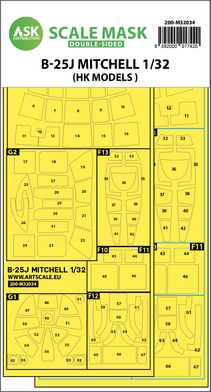 Art Scale 200-M32034 1:32 North-American B-25J Mitchell canopy frame paint masks
