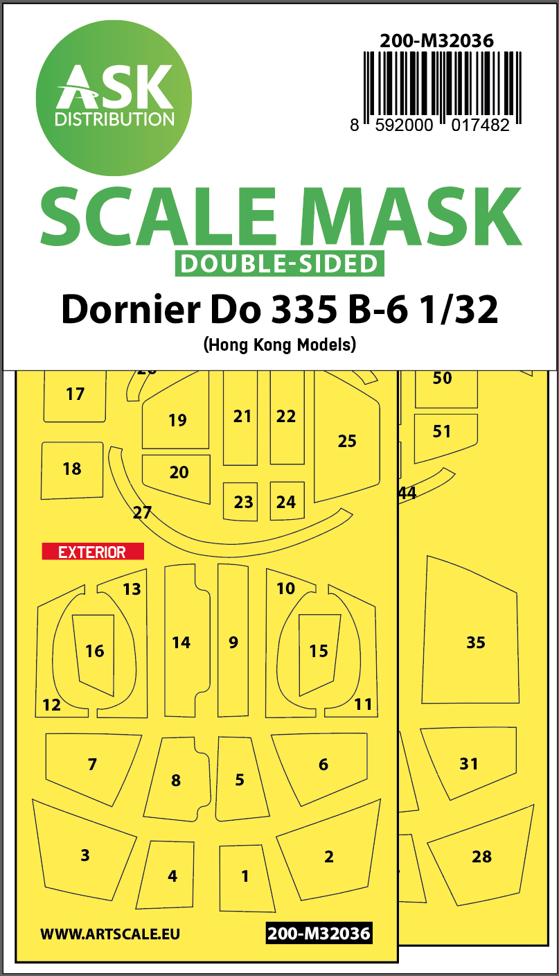 Art Scale 200-M32036 1:32 Dornier Do-335B-6 canopy frame paint masks