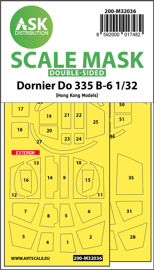 Art Scale 200-M32036 1:32 Dornier Do-335B-6 canopy frame paint masks