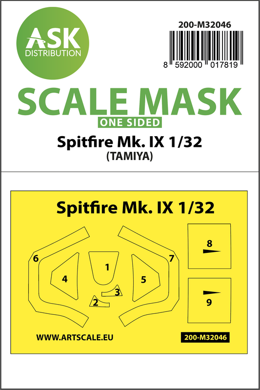 Art Scale 200-M32046 1:32 Supermarine Spitfire Mk.IX canopy frame paint masks