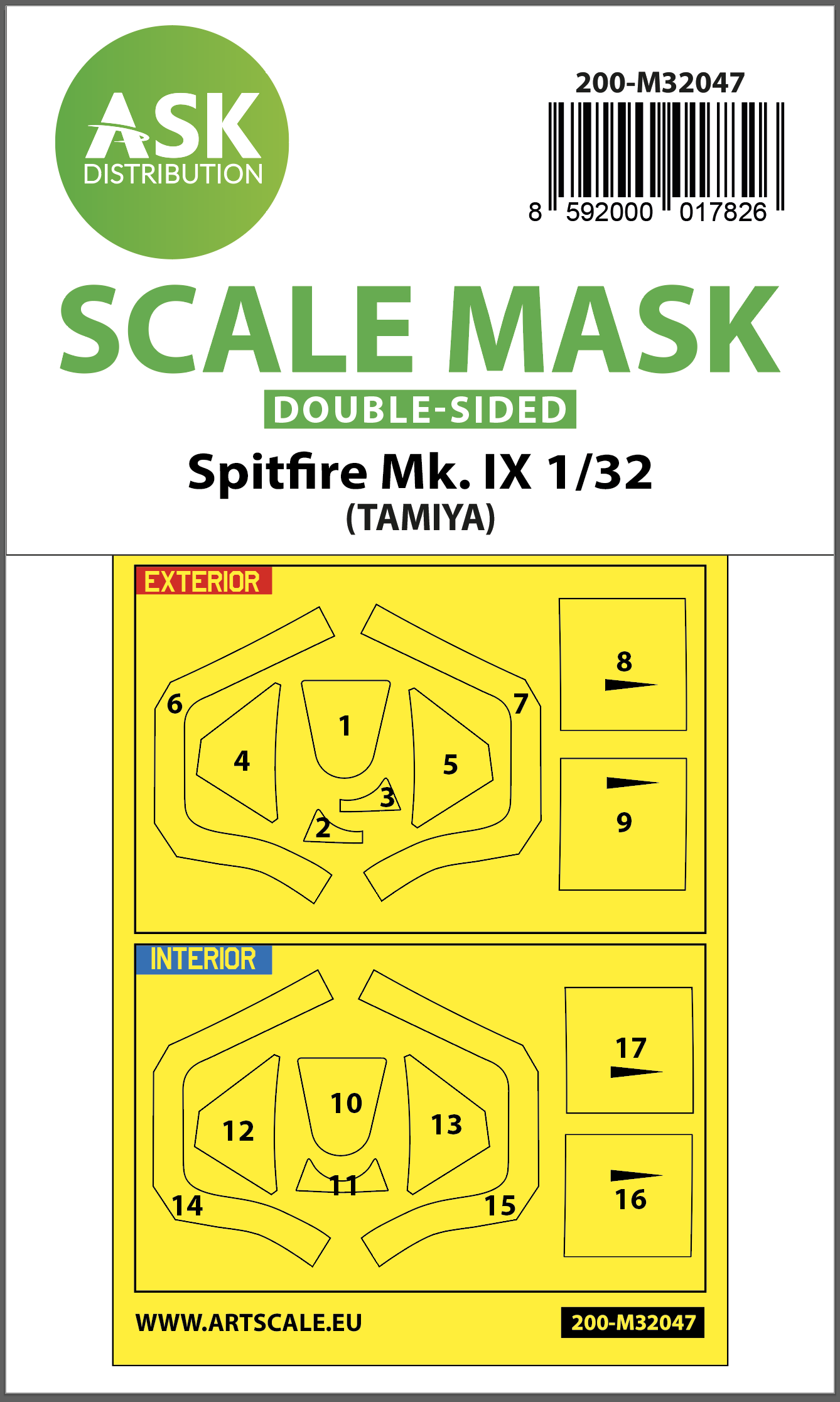 Art Scale 200-M32047 1:32 Supermarine Spitfire Mk.IX canopy frame paint mask