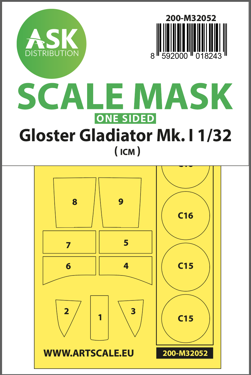 Art Scale 200-M32052 1:32 Gloster Gladiator Mk.I wheels & canopy masks