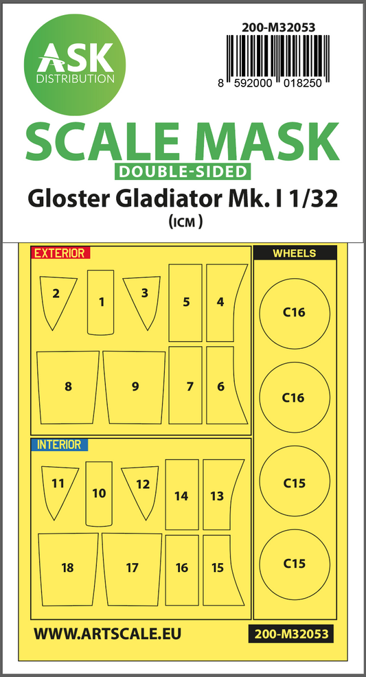 Art Scale 200-M32053 1:32 Gloster Gladiator Mk.I wheels & canopy mask