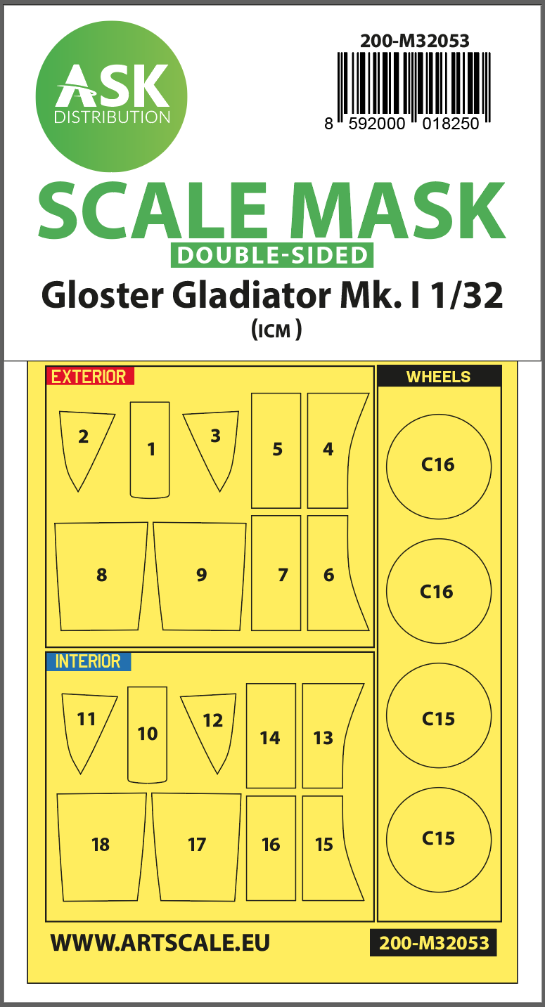 Art Scale 200-M32053 1:32 Gloster Gladiator Mk.I wheels & canopy mask