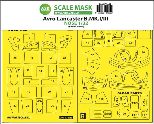 Art Scale 200-M32059 1:32 Avro Lancaster B Mk.I/III Nose kit canopy masks