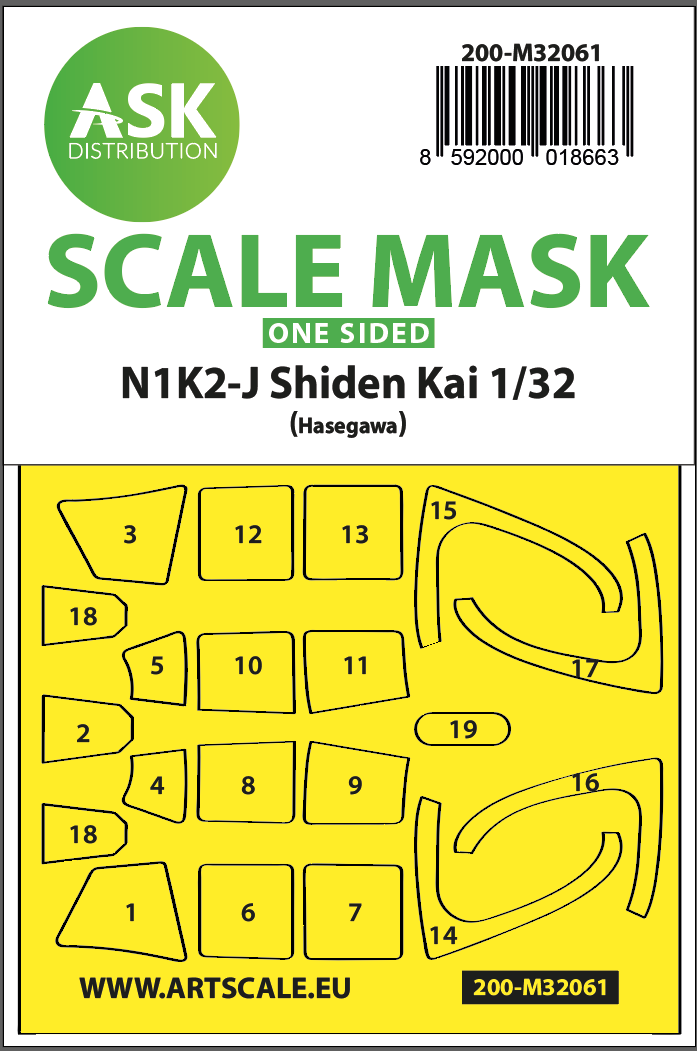 Art Scale 200-M32061 1:32 Kawanishi N1K2-J Shiden Kai canopy frame paint masks