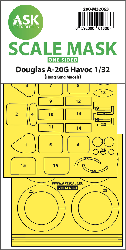 Art Scale 200-M32063 1:32 Douglas A-20G Havoc wheels & canopy frame paint masks