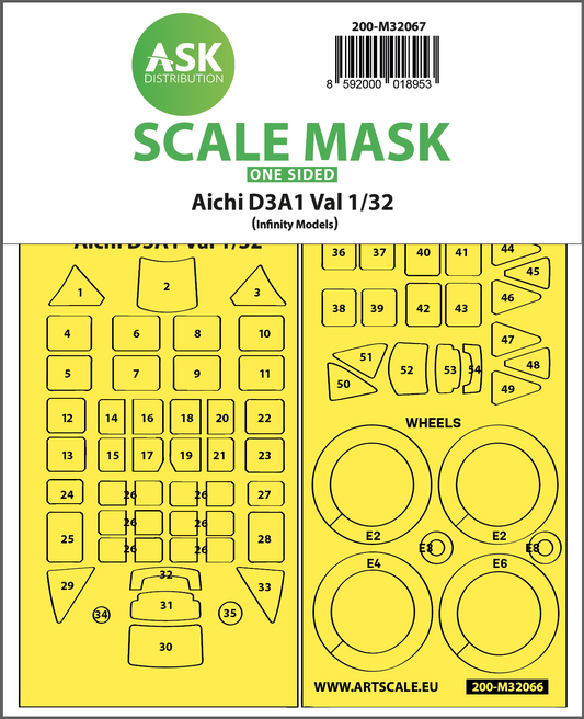 Art Scale 200-M32067 1:32 Aichi D3A1 Val wheels and canopy frame paint masks