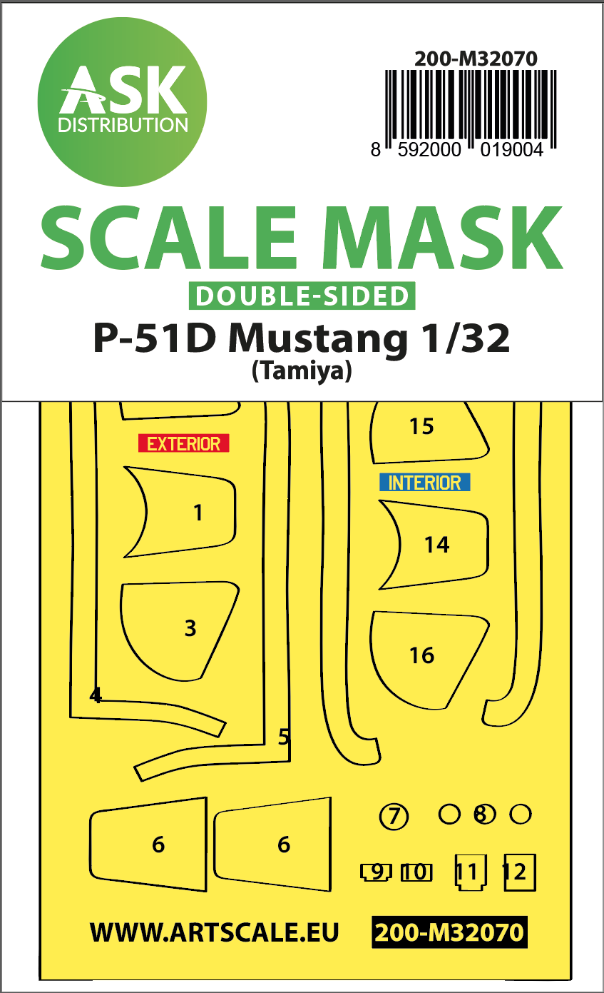 Art Scale 200-M32070 1:32 North-American P-51D Mustang canopy frame paint mask