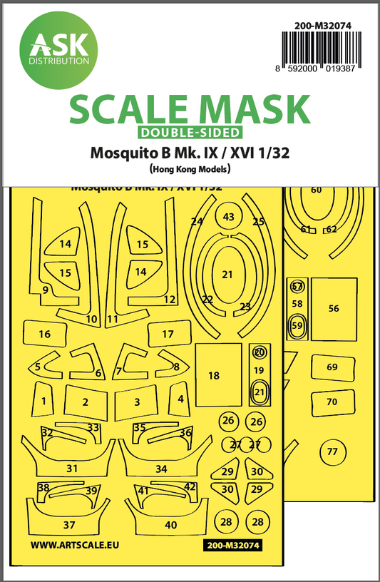 Art Scale 200-M32074 1:32 de Havilland Mosquito B Mk.IX/XVI canopy mask
