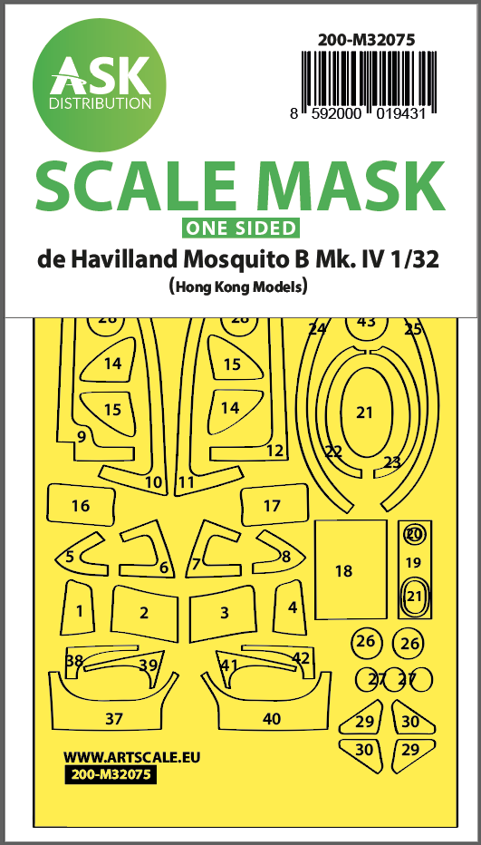 Art Scale 200-M32075 1:32 de Havilland Mosquito B Mk.IV canopy frame paint masks