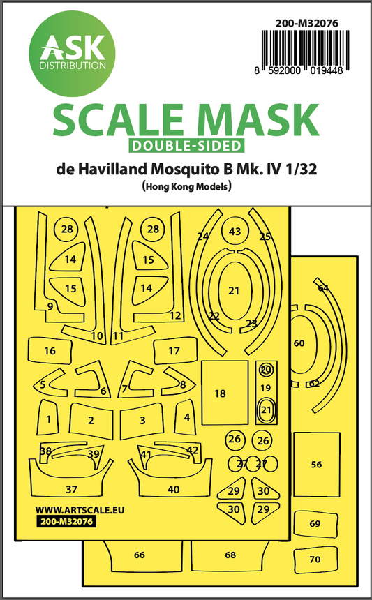 Art Scale 200-M32076 1:32 de Havilland Mosquito B Mk.IV canopy frame paint mask