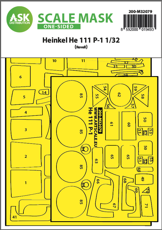 Art Scale 200-M32079 1:32 Heinkel He-111P-1 wheels and canopy frame paint masks