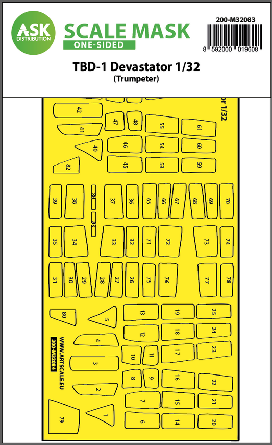 Art Scale 200-M32083 1:32 Douglas TBD-1 Devastator canopy frame paint masks