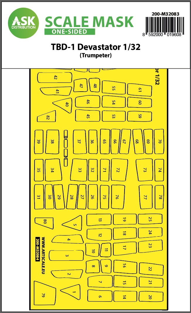 Art Scale 200-M32083 1:32 Douglas TBD-1 Devastator canopy frame paint masks