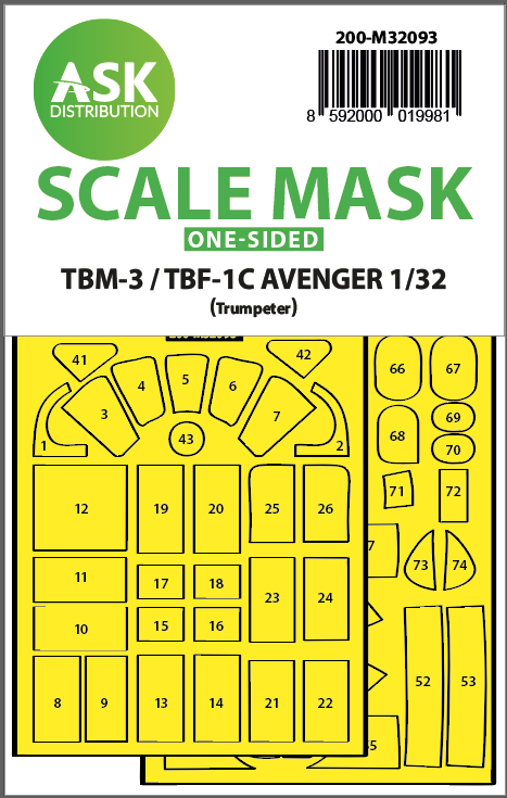 Art Scale 200-M32093 1:32 Grumman TBM-3/TBF-1C Avenger canopy frame paint masks