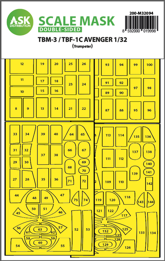 Art Scale 200-M32094 1:32 Grumman TBM-3 / TBF-1C Avenger canopy frame paint mask